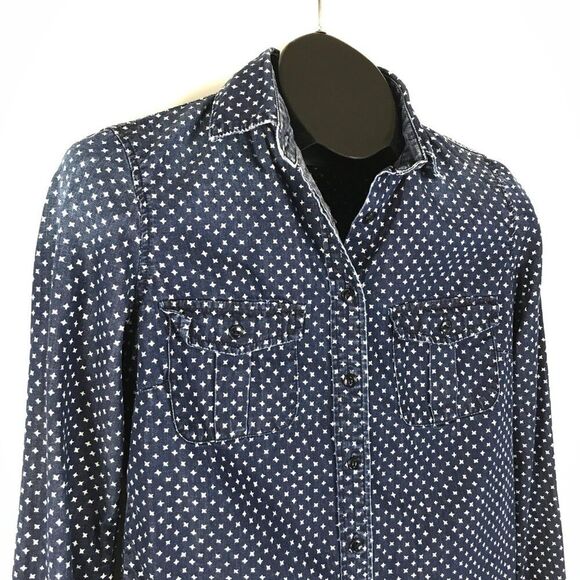 J. Crew Keeper Chambray Shirt Women's Size 0 Star Dot 100% Cotton Casual - Picture 5 of 12